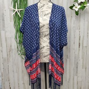 Abercrombie Fringed Cardigan Kimono Navy Size OSFM